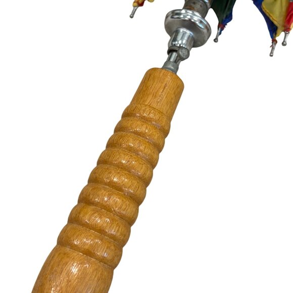 Large Vintage Wooden Handle Rainbow Umbrella - Picture 5 of 16